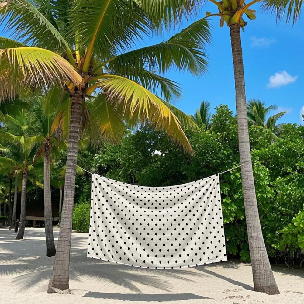 Toalla de baño clásica negra con lunares, color crema, de secado rápido, toalla de playa de microfibra, ligera, para natación, camping, yoga, playa