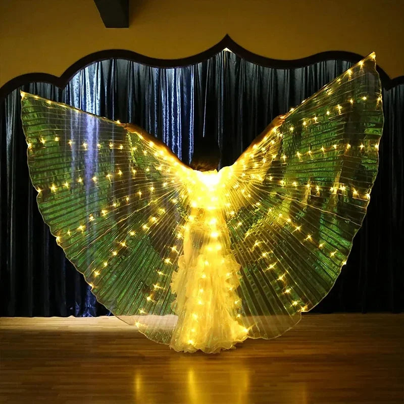 Capa con alas de mariposa y ángel que se iluminan con luces de colores, disfraz de Isis con luces LED para mujeres, capa luminosa para fiestas de Halloween, Navidad y espectáculos.