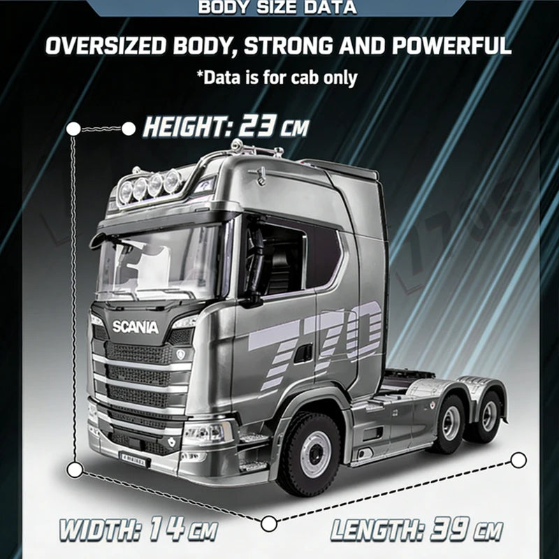 Nuevo modelo 2026 Huina 1501 1509 Scania 770S, camión de juguete eléctrico a escala real con remolque, volquete y cucharón, camión RC de alta gama, regalo de lujo