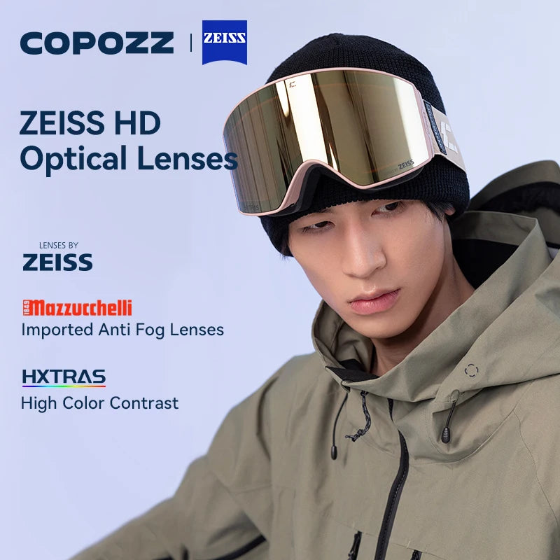 COPOZZ Nuevas Gafas de Esquí Magnéticas para Hombre, Gafas de Esquí Antivaho para Adultos, Protección UV400, Gafas de Snowboard con Lentes Zeiss