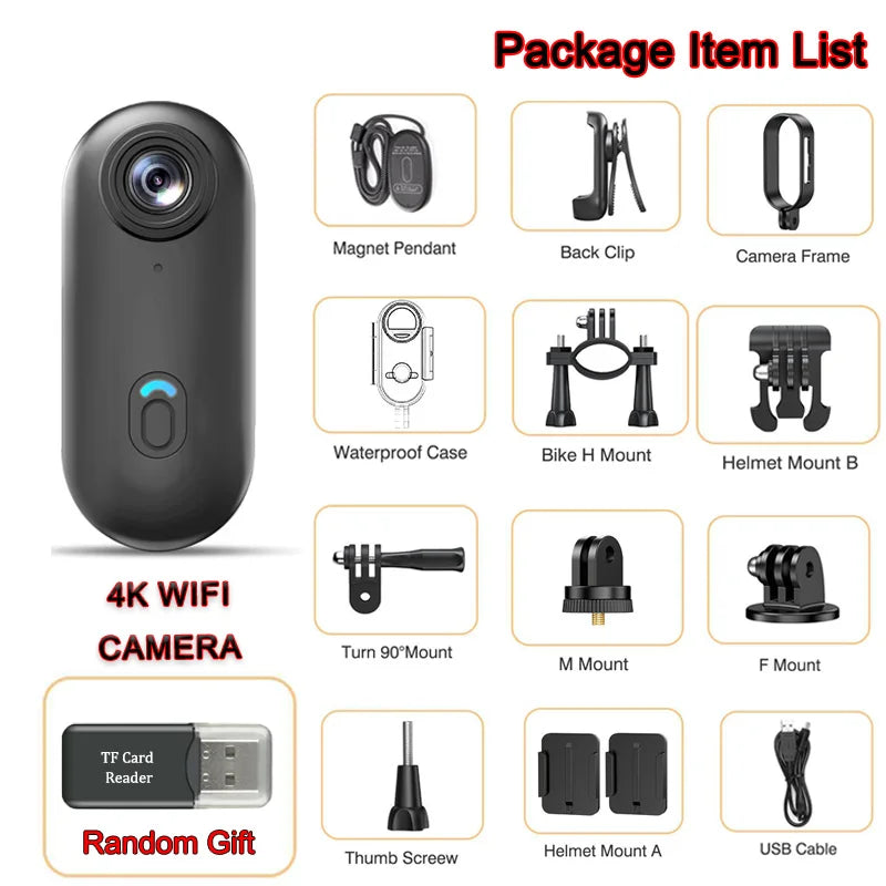 Cámara de Acción Mini JETO 4K, Carcasa Impermeable de 30M, Cámara POV Portátil con WiFi y Clip Magnético para Buceo, Surf y Snorkel