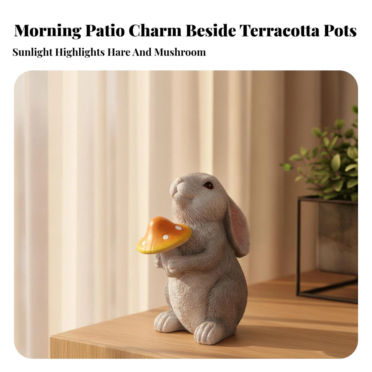 Rabbit Figurine with Fungus Light Waterproof Bunny Garden Statue Bunny Statue Crack-Resistant Garden Figurine Automatic