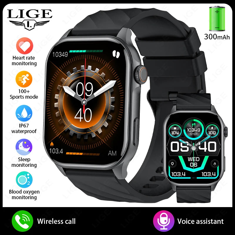 LIGE For Android iOS Smart Watch 2.01" Full Touch Screen Bluetooth Call Heart Rate Waterproof Sports Bracelet Smartwatch Women