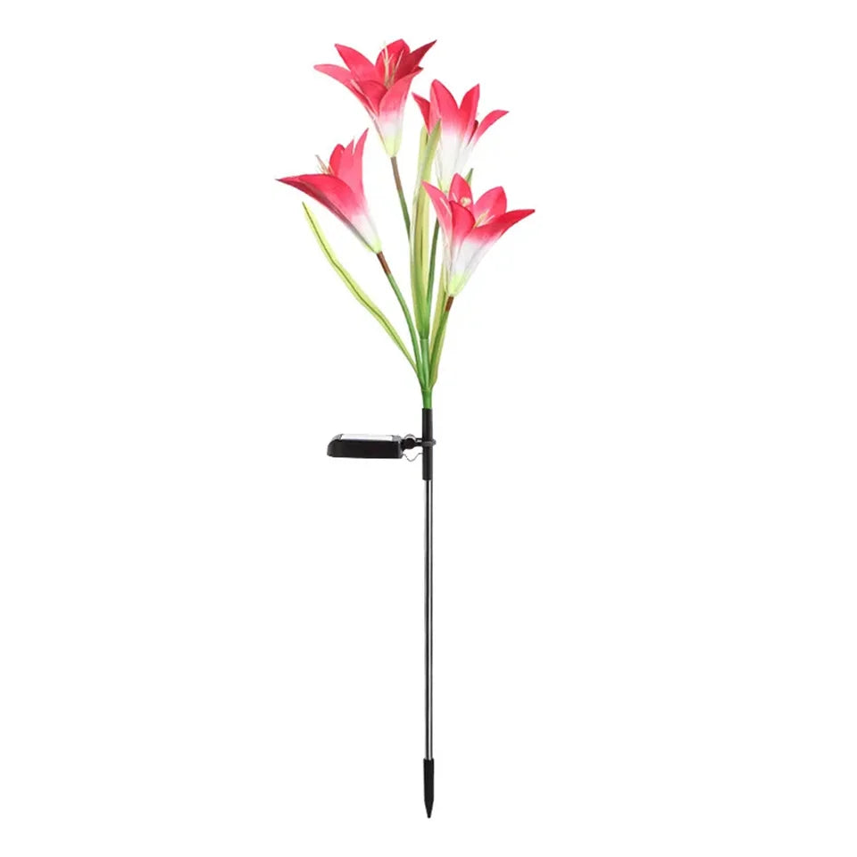 Luz Solar exterior con forma de flor de lirio Ip65, resistente al agua, alimentada por energía Solar para camino de jardín, luces de paisaje, decoración de patio