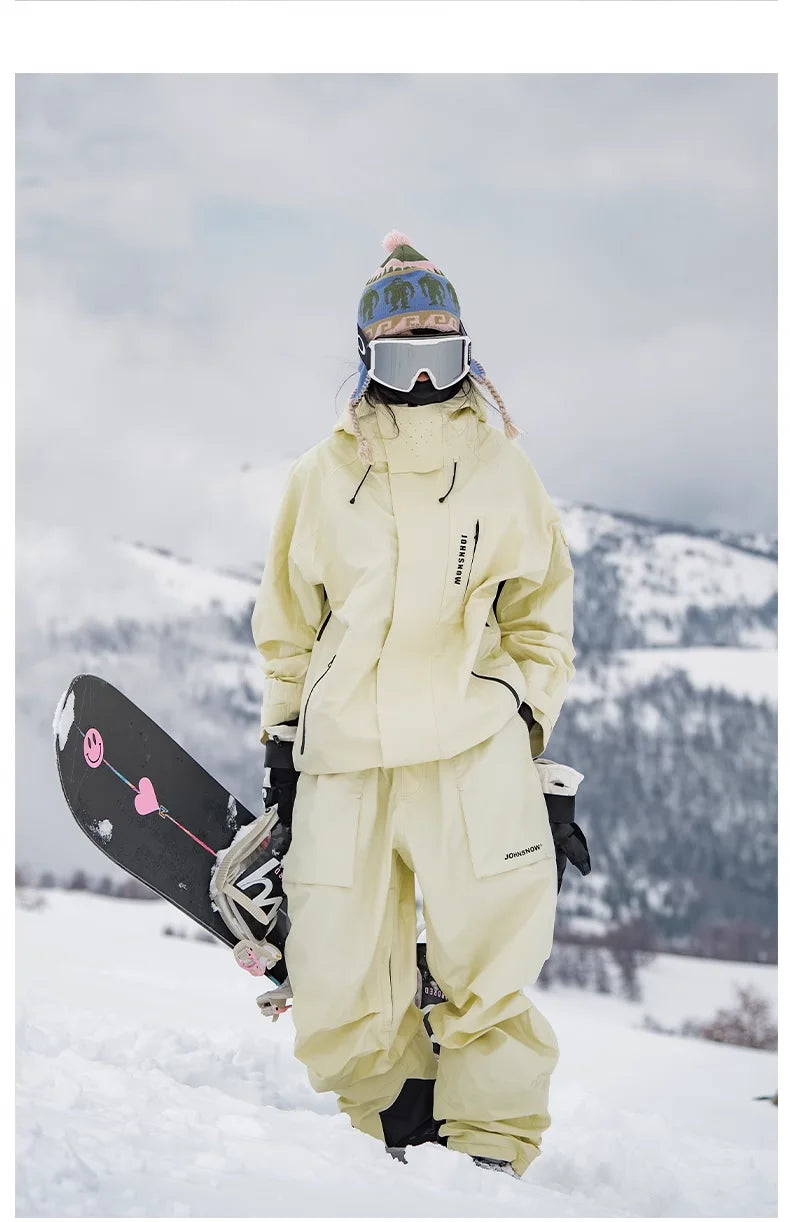 JOHN-traje de esquí adhesivo de presión completa 3L para hombre y mujer, ropa de Snowboard, chaqueta de asalto de tabla doble, pantalones de nieve, 2024