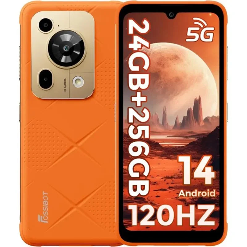 Smartphone FOSSiBOT F112 Pro 5G, 24GB RAM (8GB+16GB virtual) 256GB ROM, pantalla HD+ de 6.88", cámara principal de 50MP, batería grande de 7150mAh, carga rápida de 18W, NFC, Android 14, teléfono móvil versión global, Dual SIM desbloqueado para uso diario