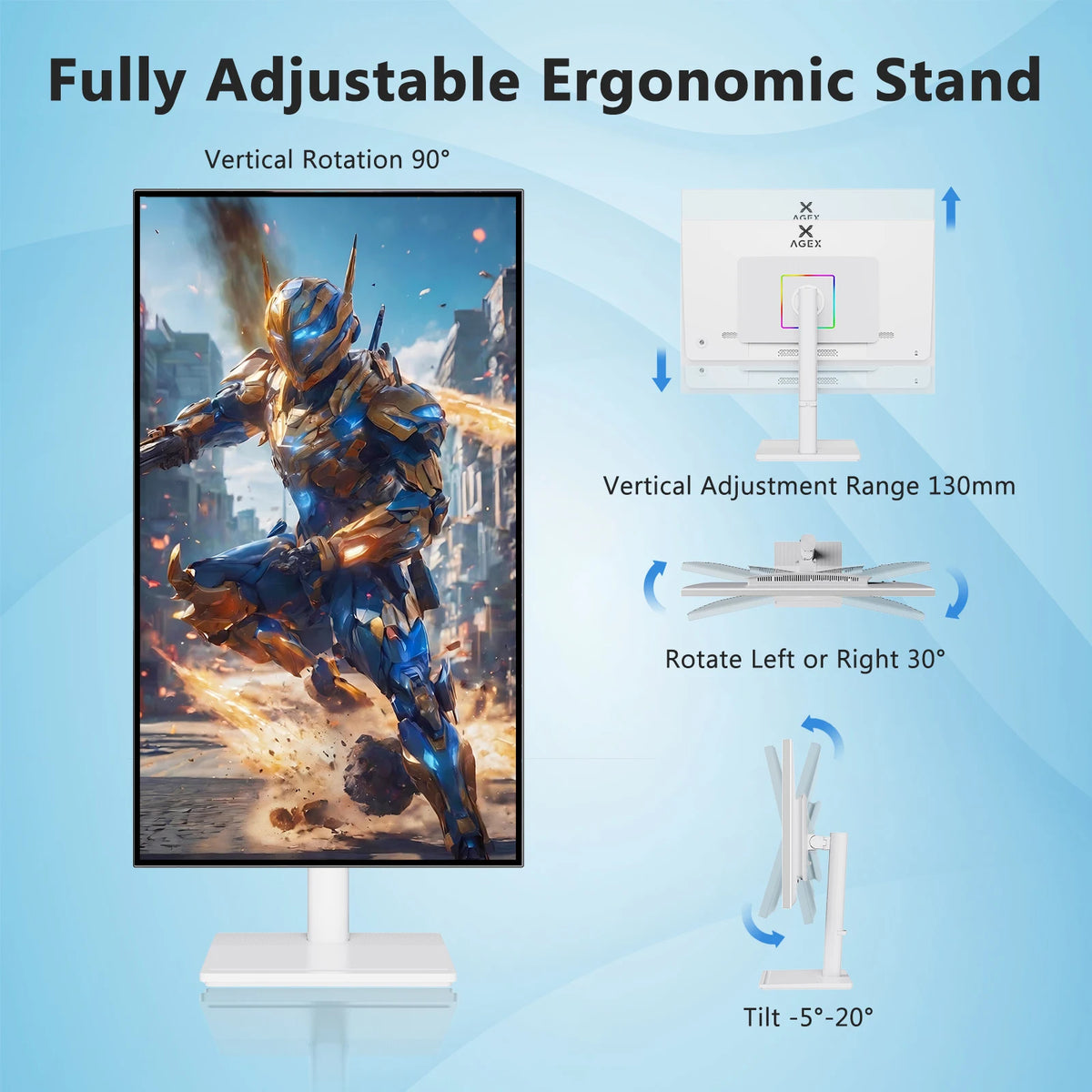 Monitor X AGEX de 27 Pulgadas con Biseles Ultrafinos, 4K 3840 x 2160 UHD, 60 Hz, 16:9 IPS LED, Brillo de 400cd/m², FreeSync y Eye-Care, HDR10, 100% sRGB, Compatible con VESA, Altura Ajustable