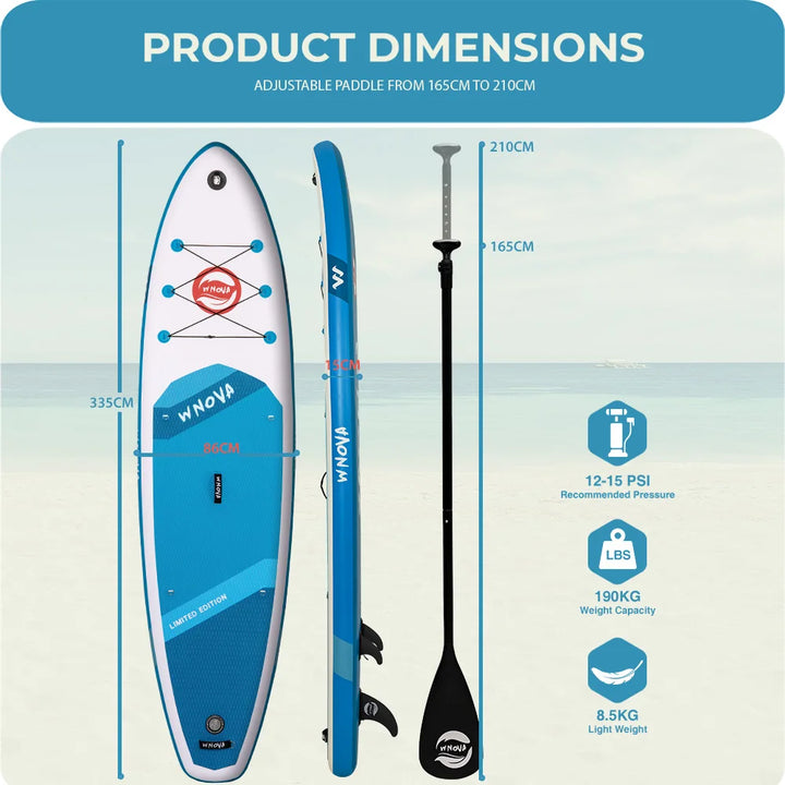 WNOVA W020 Tabla de Paddle Inflable Ultraligera 335*86*15 cm, Material PVC, Deportes Acuáticos para Adultos, Yoga, Pesca, Viajes, Surf, Tabla de Paddle Antideslizante