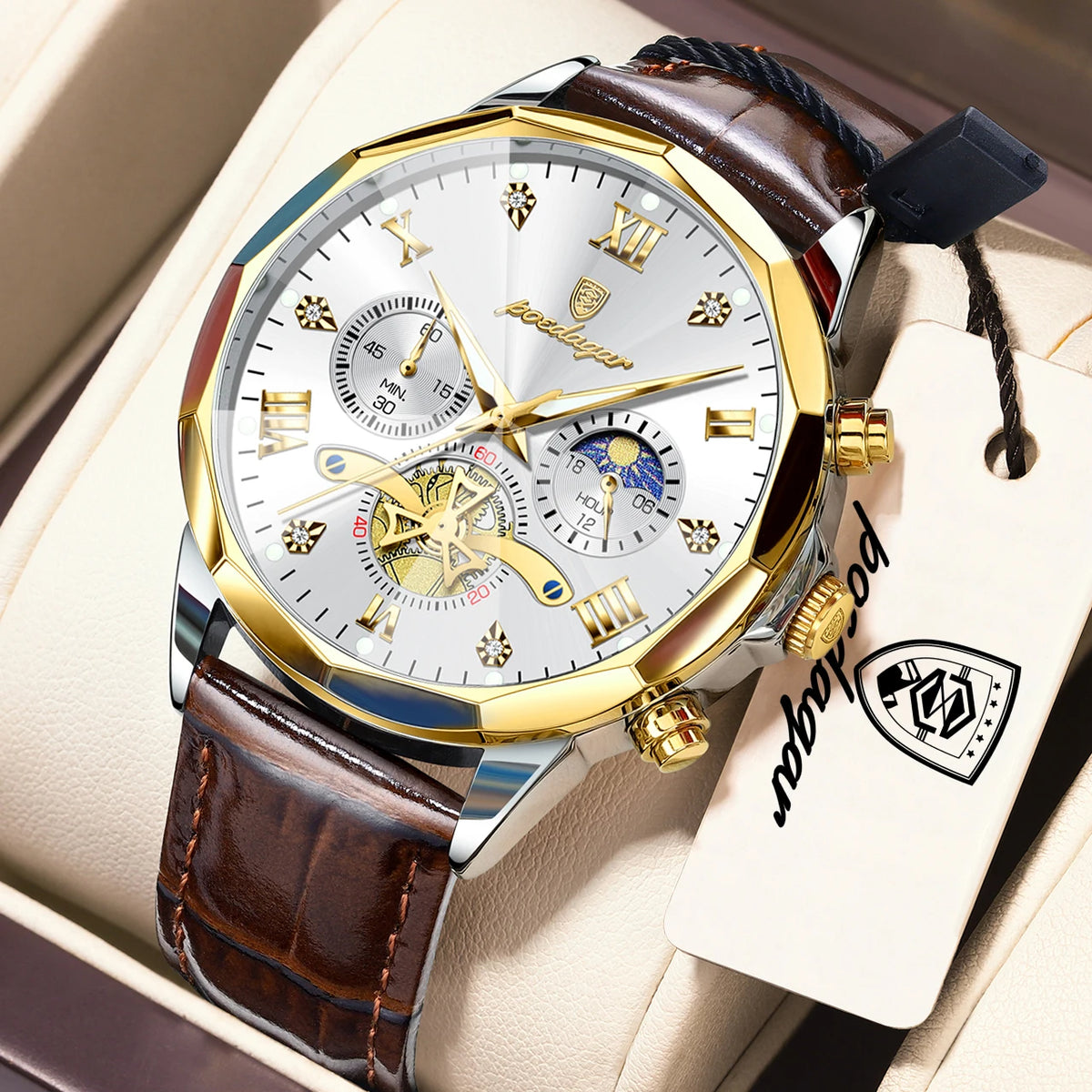 Reloj de cuarzo para hombre POEDAGAR, de lujo, cronógrafo, resistente al agua, luminoso, estilo militar, de piel, para negocios
