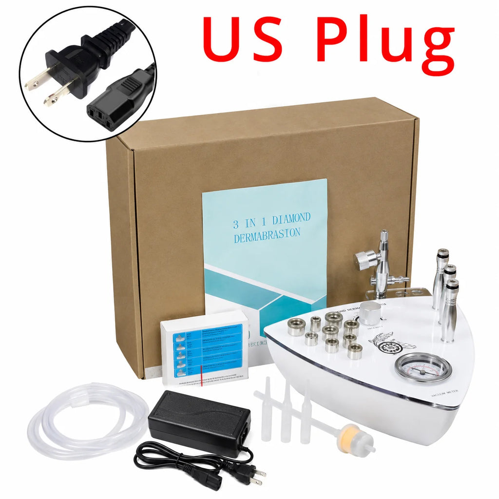 Máquina Microdermoabrasión Diamante 3 en 1 Vacío 65-68cmHg Exfoliación Peeling Hidratación Facial