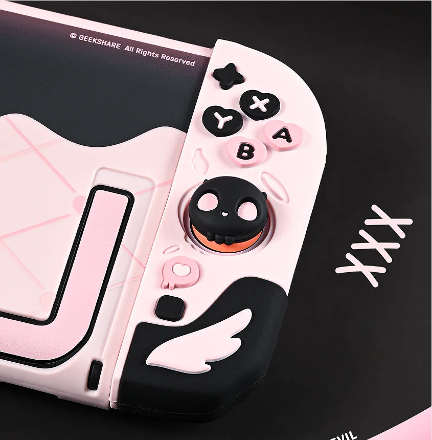 Sweety Angel Devil funda trasera dura Protector de carcasa para Nintendo Switch 2/NS Oled Thumb Stick Grip Cap botones cubierta completa de silicona