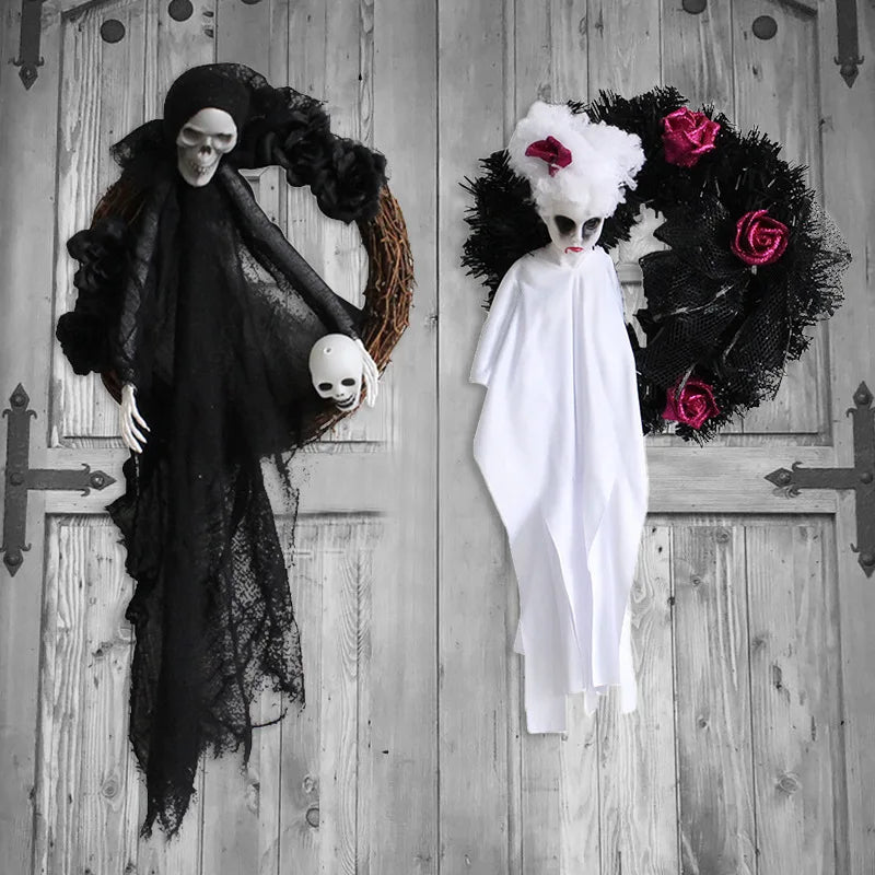 Decoraciones de Puerta de Fantasma Blanco para Halloween, Guirnalda Colgante para Fiesta de Terror, Decoración y Accesorios para Casa Encantada