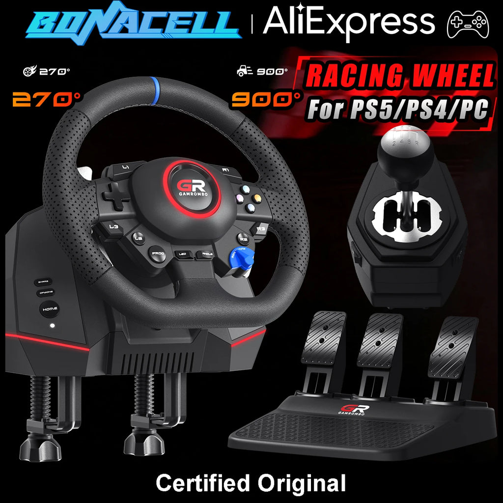 For PS5/PS4/PC Game Racing Wheel Leather W/RGB Hall Effect 270°&900° Adjustment Linear 3Pedals Gaming Steering Simulator Wheels
