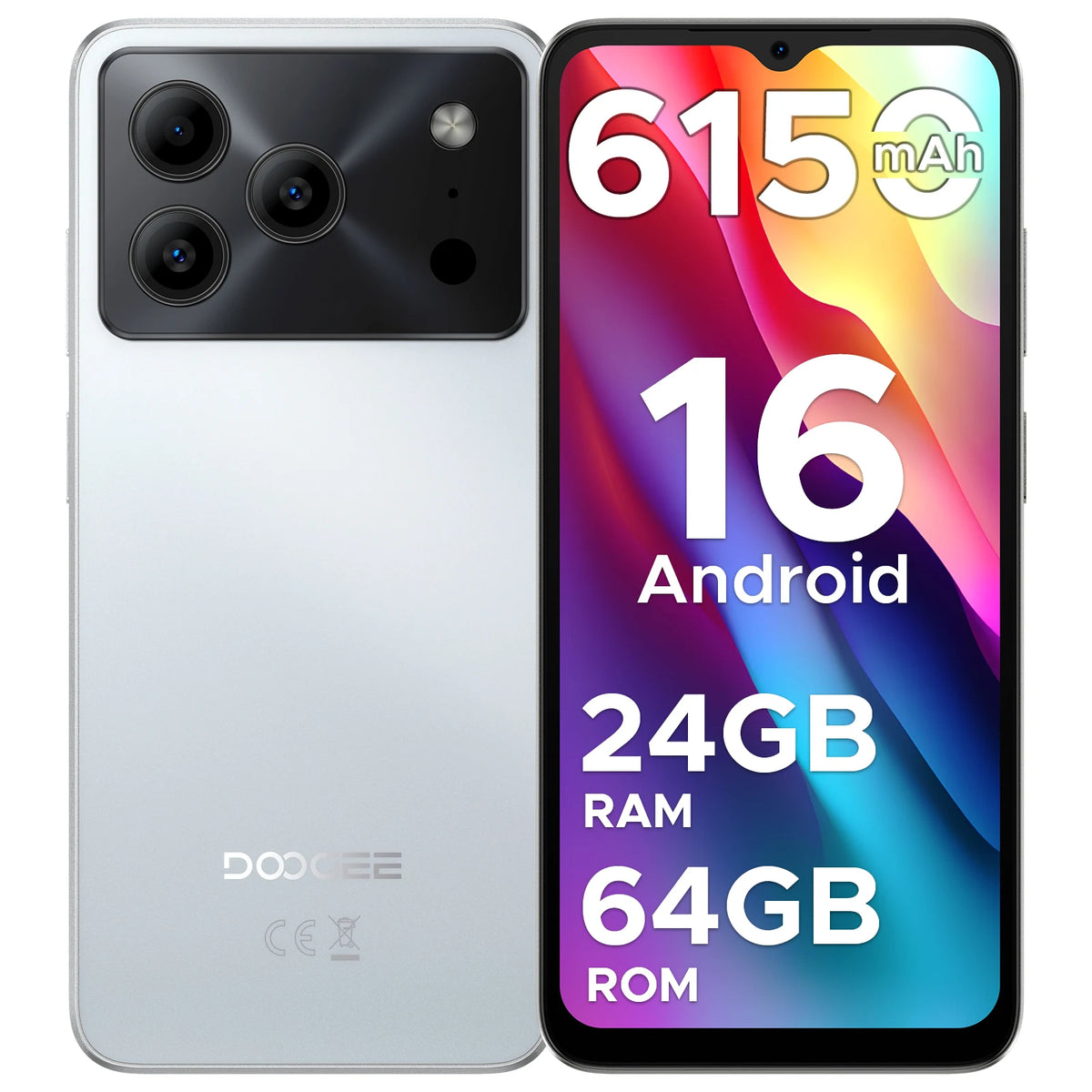 Smartphone DOOGEE Note 56 Android 16, batería grande de 6150 mAh, pantalla de 6.56" a 90 Hz, 24 GB + 64 GB, 8 MP + 5 MP, desbloqueo facial