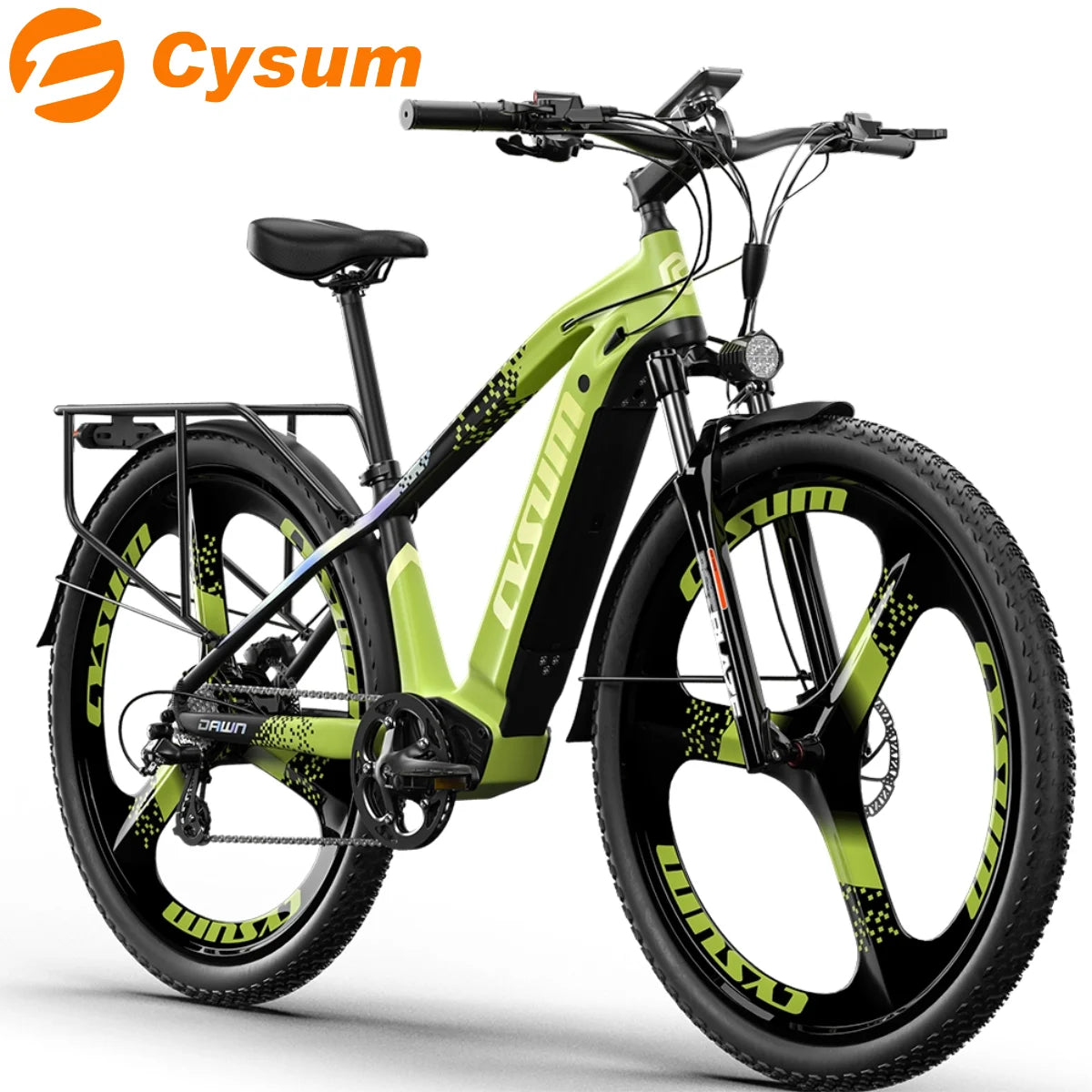 Bicicleta de montaña eléctrica para adultos Cysum M520 de 29", motor potente de 500 W, batería de 48 V y 15 Ah, bicicleta eléctrica con casete de 7 velocidades, pantalla LCD inteligente y portaequipajes trasero