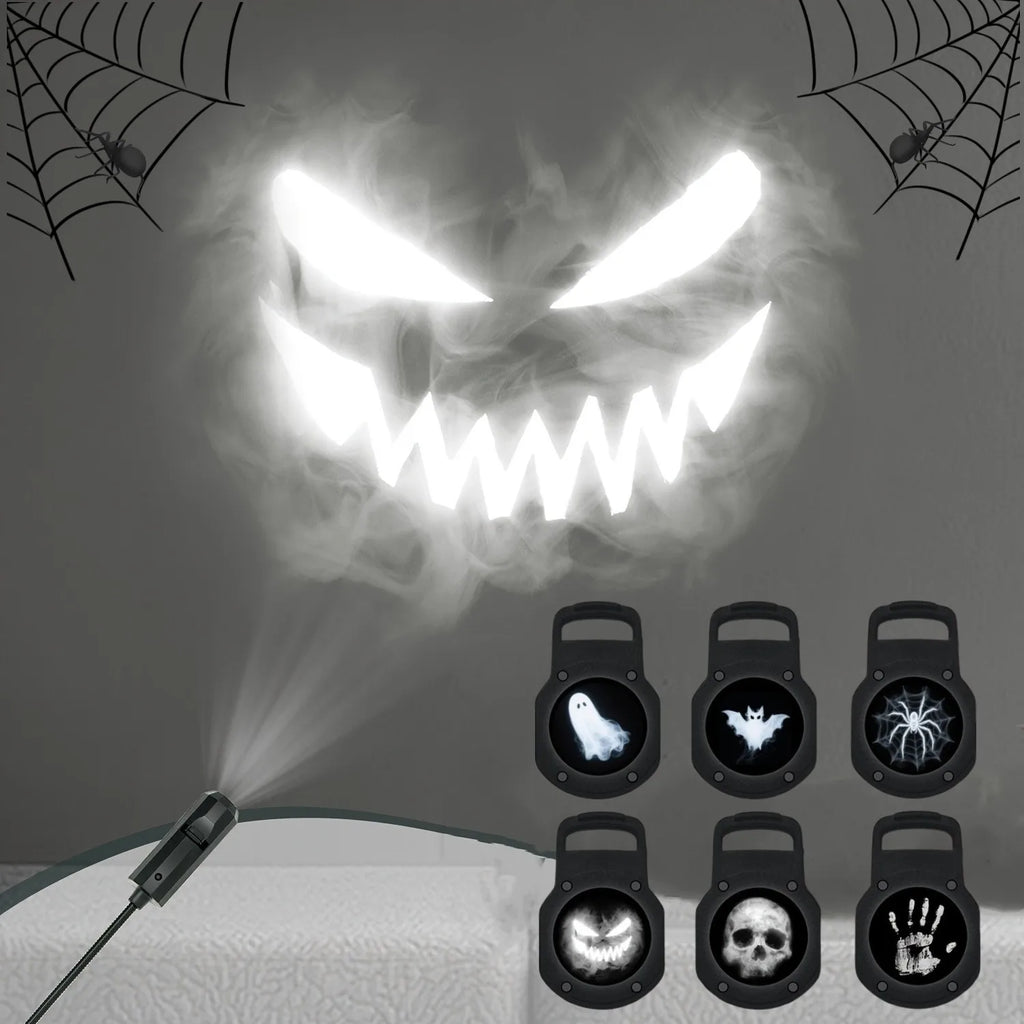 Luz de proyector USB para Halloween, lámpara de noche con proyector LED de calavera y fantasma, patrones intercambiables para decoración de techos, ventanas y paredes de habitaciones