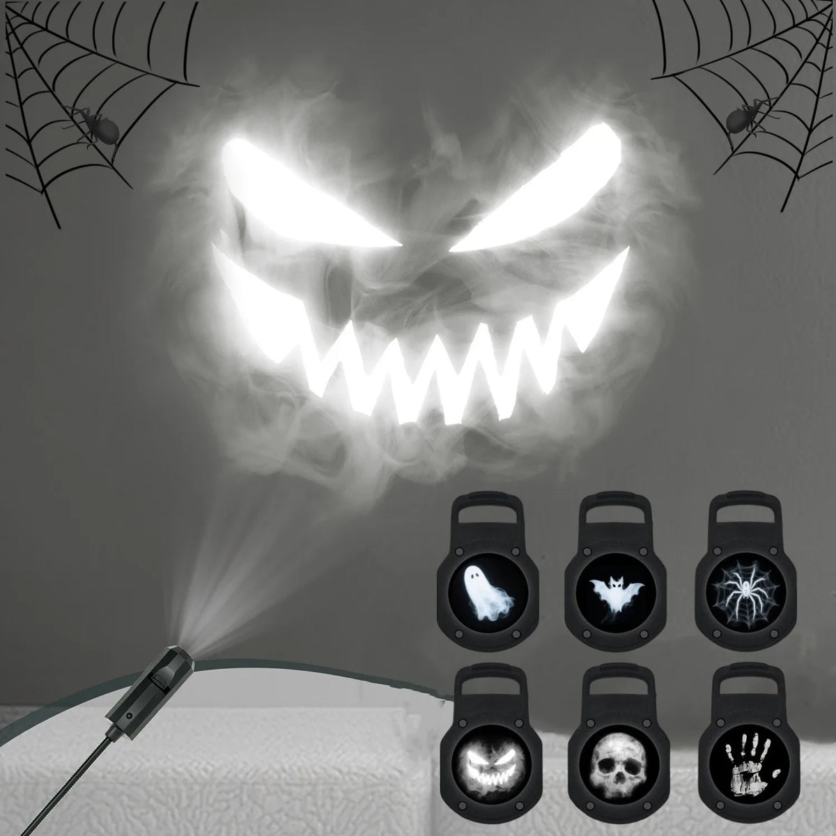 Luz de proyector USB para Halloween, lámpara de noche con proyector LED de calavera y fantasma, patrones intercambiables para decoración de techos, ventanas y paredes de habitaciones