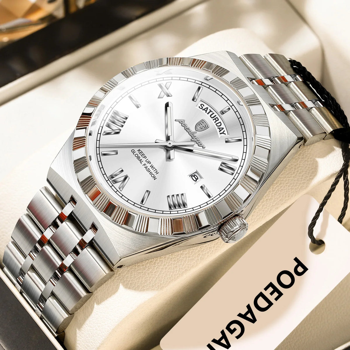 Reloj de pulsera de lujo POEDAGAR para hombre, con fecha, día, resistente al agua, luminoso, de cuarzo y acero inoxidable, estilo ejecutivo.