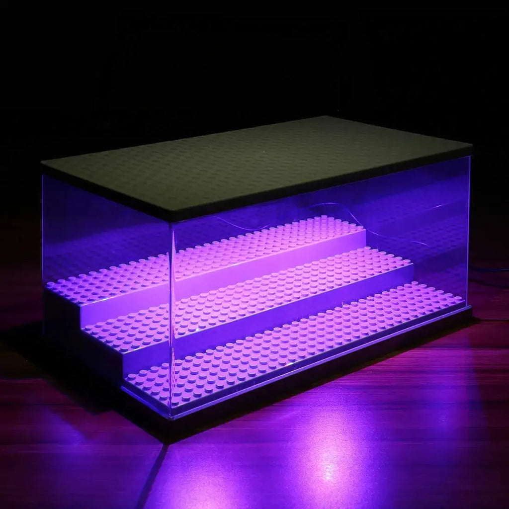 Vitrina para minifiguras con luces LED - Caja de exhibición de acrílico transparente a prueba de polvo para bloques de construcción y coleccionables