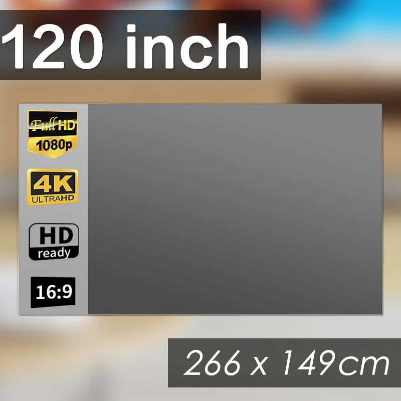 Pantalla de proyector portátil 16:9 de color gris, 120 pulgadas, lista para 4K