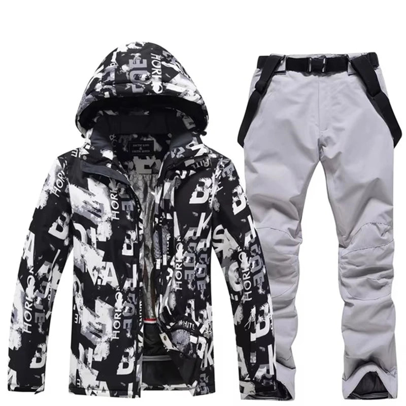 -30, Conjuntos de trajes de nieve para hombre, traje de snowboard, ropa de esquí, chaqueta de esquí y pantalón con pechera, traje de snowboard, invierno al aire libre