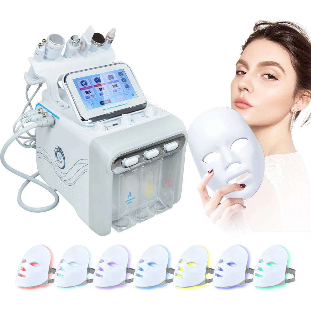 Máquina de Rejuvenecimiento Facial Miss Queeny H2O2 Small Bubble 7 en 1 con Máscara LED, Envío Rápido