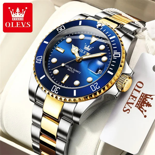 Reloj de cuarzo original OLEVS para hombre, reloj deportivo de acero inoxidable, resistente al agua, de moda, de lujo, de marca superior, reloj de pulsera para hombre 5885