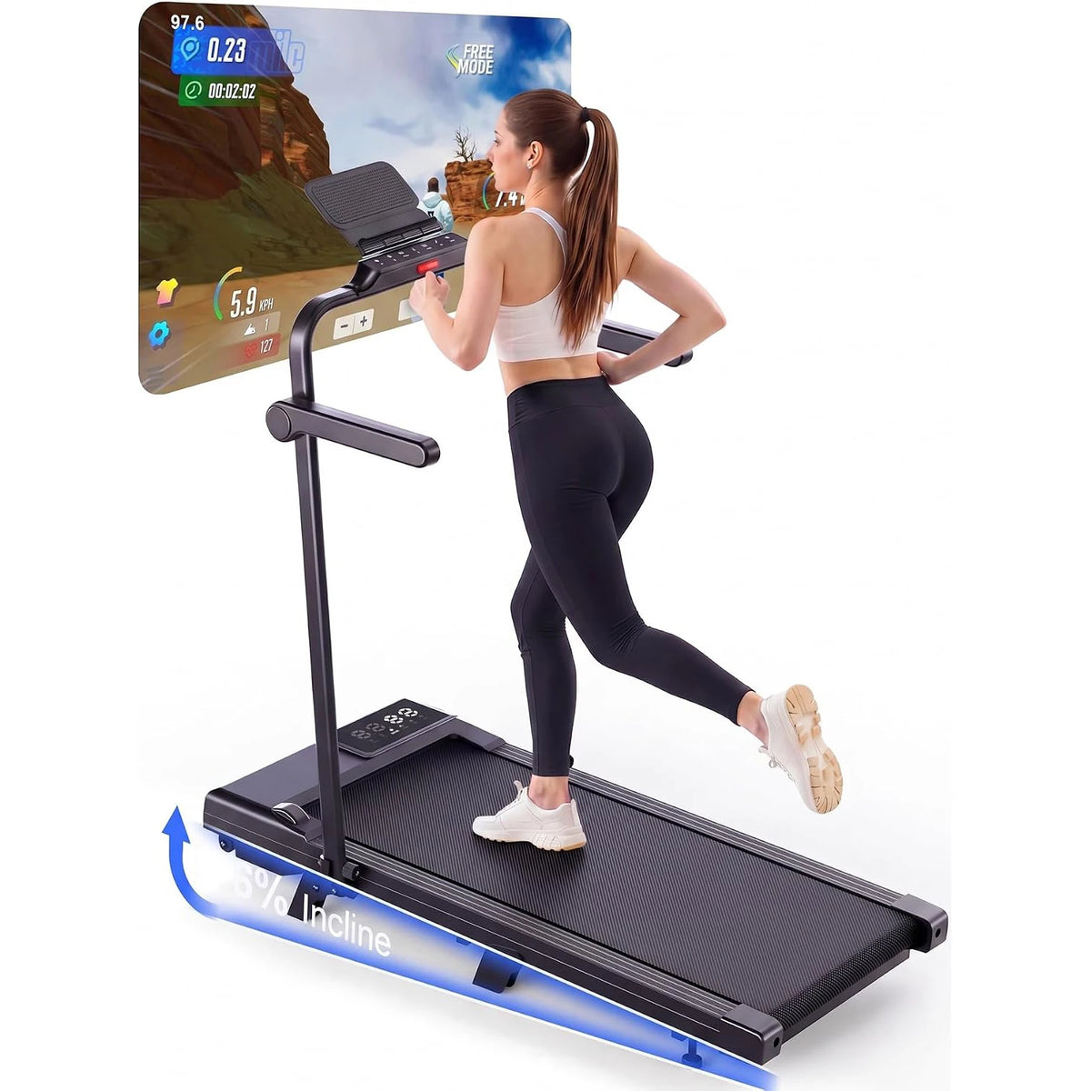 Superun Cinta de Correr con Inclinación, 2,5-3 CV, 1-12km/h, Control por App, Pantalla LED, Carga 136 kg, Plegable, para Hogar/Oficina, Cursos de Entrenamiento y Carreras Multi-Curso