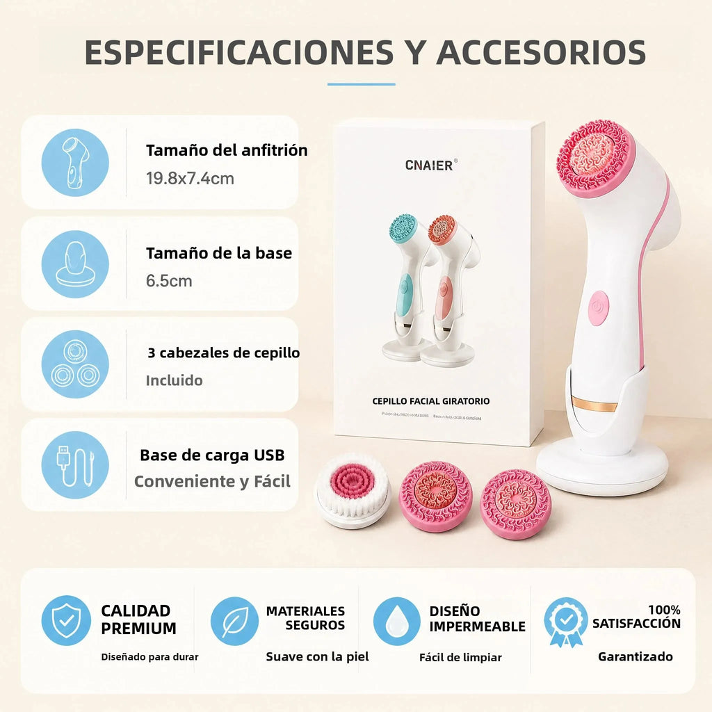 Cepillo Eléctrico de Limpieza Facial Ultrasónico, Dispositivo Rotatorio para Limpieza de la Piel, Exfoliante, Herramienta de Masaje para el Cuidado de la Piel