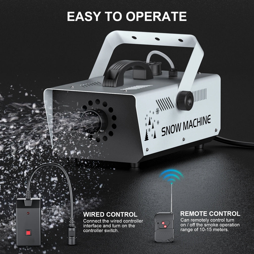 Máquina de nieve U'King de 1000W, máquina de nieve con Control remoto inalámbrico para interiores y exteriores, para fiesta de Navidad, boda, puesta en escena