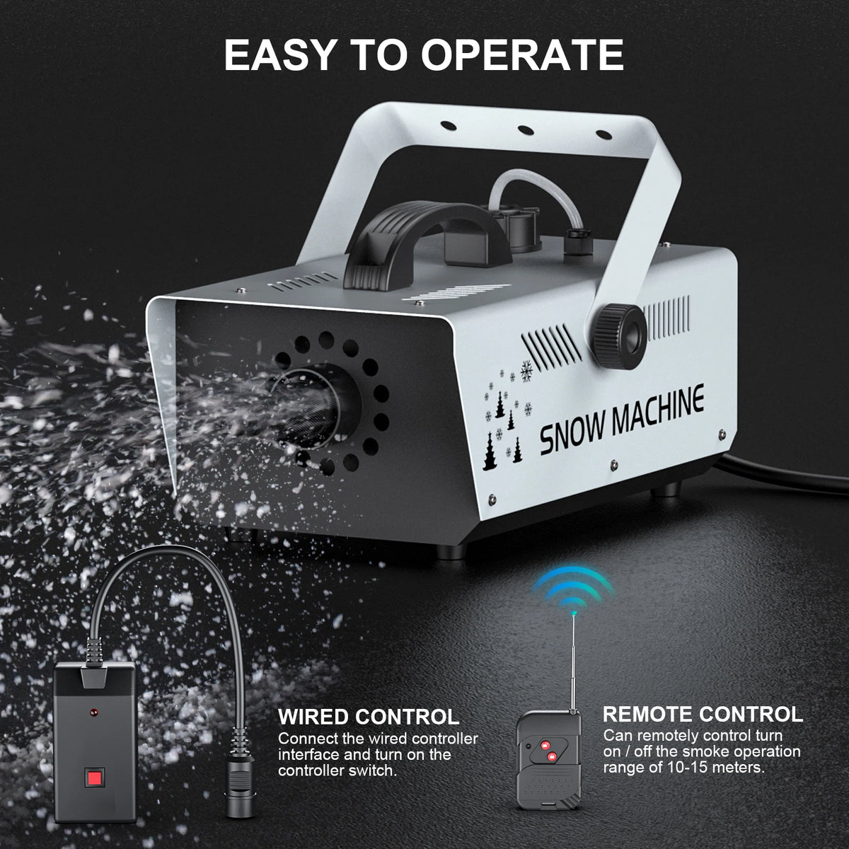 Máquina de nieve U'King de 1000W, máquina de nieve con Control remoto inalámbrico para interiores y exteriores, para fiesta de Navidad, boda, puesta en escena
