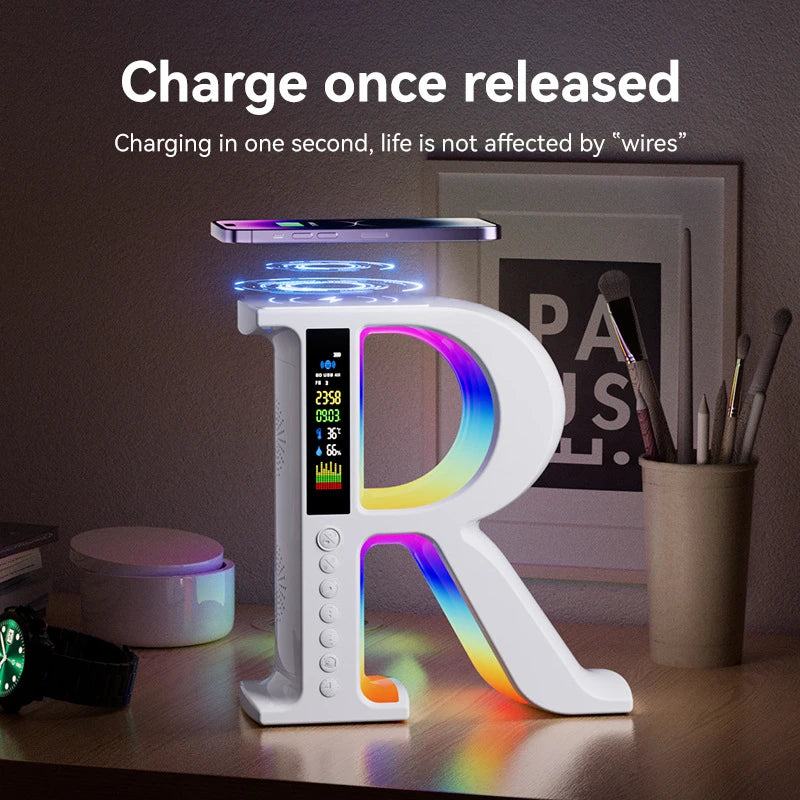Altavoz Bluetooth Lenovo Cargador inalámbrico Multifuncional Color Atmósfera RGB Reloj de escritorio Luz nocturna Reloj digital LED Conexión de tarjeta