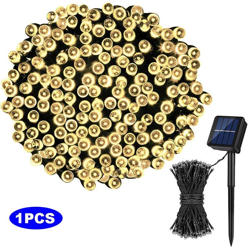 1/2pcs Solar String Lights 100 LED Waterproof 8 Lighting Modes for Courtyard Garden Tree Party Christmas Halloween Decorations