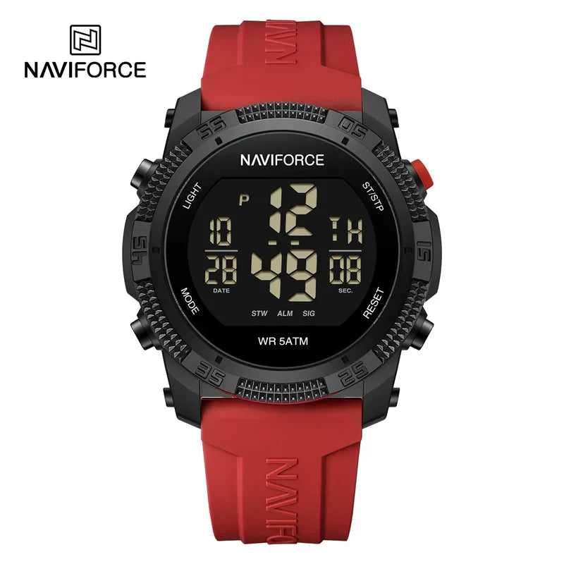 Reloj NAVIFORCE para hombre, digital LCD, a la moda, casual, con visualización de fecha y día de la semana, alarma, resistente al agua 3ATM, correa de silicona, reloj electrónico
