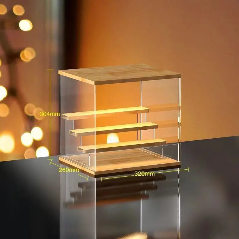 Vitrina de acrílico transparente para figuras con luces LED, caja de almacenamiento a prueba de polvo con escalones, expositor para juguetes y modelos de coches