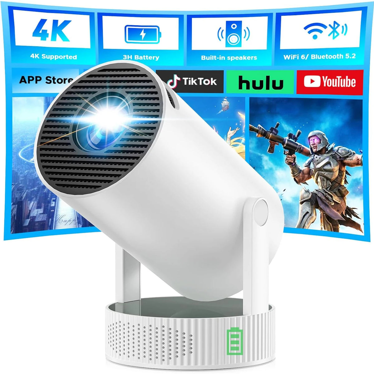 Proyector Inteligente Salange HY300 Pro Max 8K con Batería Integrada, 1280*720P, Android 14, 8000 Lúmenes, WiFi 6, BT 5.4, Cine en Casa y al Aire Libre