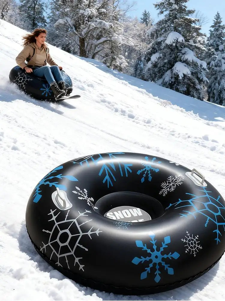 Tubo de nieve inflable de alta resistencia, trineo de PVC grueso de 35,43 pulgadas con asas dobles, tubo de trineo de invierno para juegos de esquí (color aleatorio)