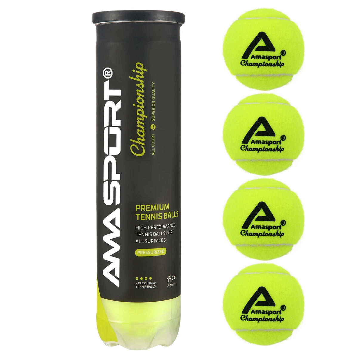 Pelotas de tenis presurizadas del campeonato de AMASPORT, 4 pelotas/puede ideales para entrenamiento, práctica, pelota de tenis presurizada de fieltro de servicio Regular