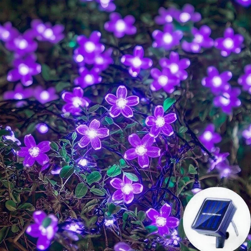 Guirnalda de luces solares con flores de cerezo para jardín, luces decorativas impermeables para exteriores, césped, caminos y Navidad