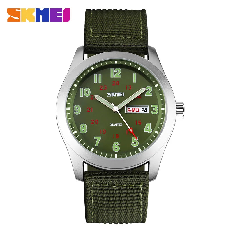 SKMEI 9112 Reloj de cuarzo deportivo para hombre, manecillas luminosas, resistente al agua, con calendario, reloj de pulsera de lujo para hombre
