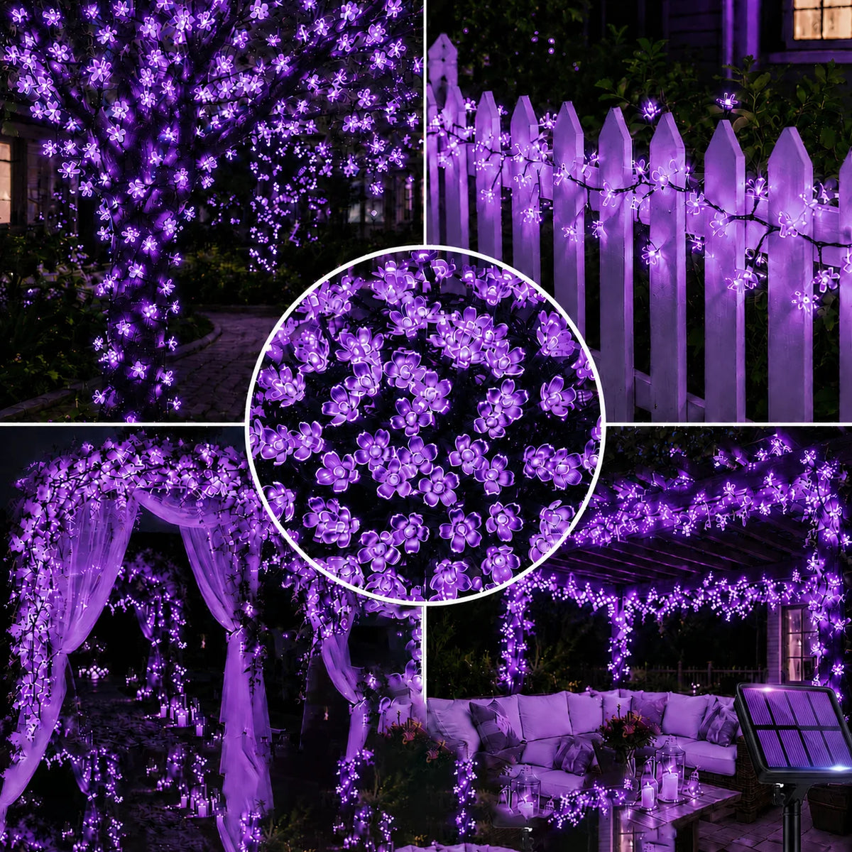 Halloween Lights Solar Cherry Blossom String Lights 5M/7M/12M 20/50/100LED 8 Modes for Garden Patio Haunted House Decor