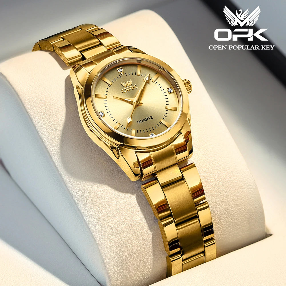 Reloj de cuarzo OPK 6002 para mujer, esfera elegante, correa de acero inoxidable, reloj de pulsera para dama