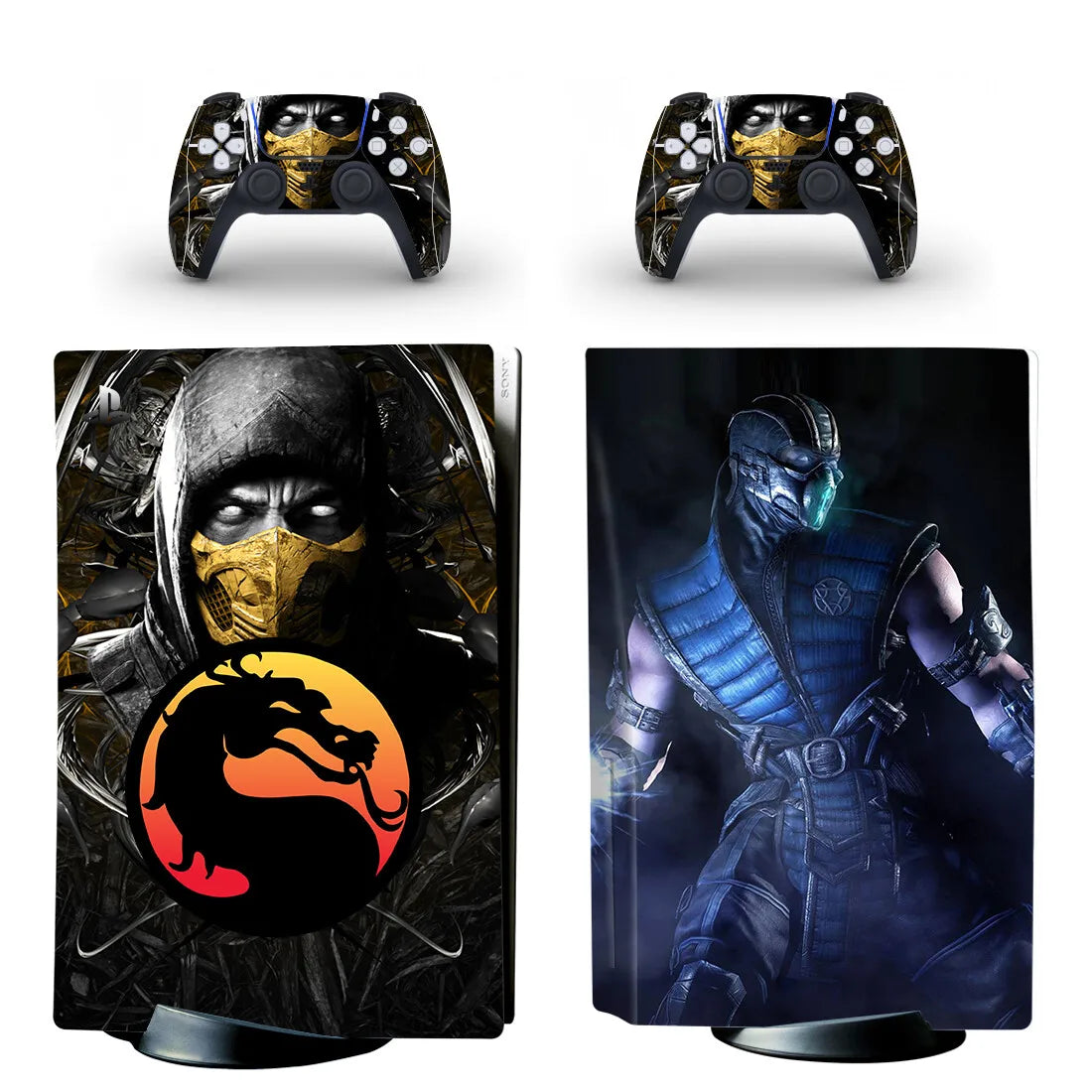 Pegatina adhesiva de vinilo para consola PS5 y 2 mandos, diseño de Mortal Kombat, versión disco