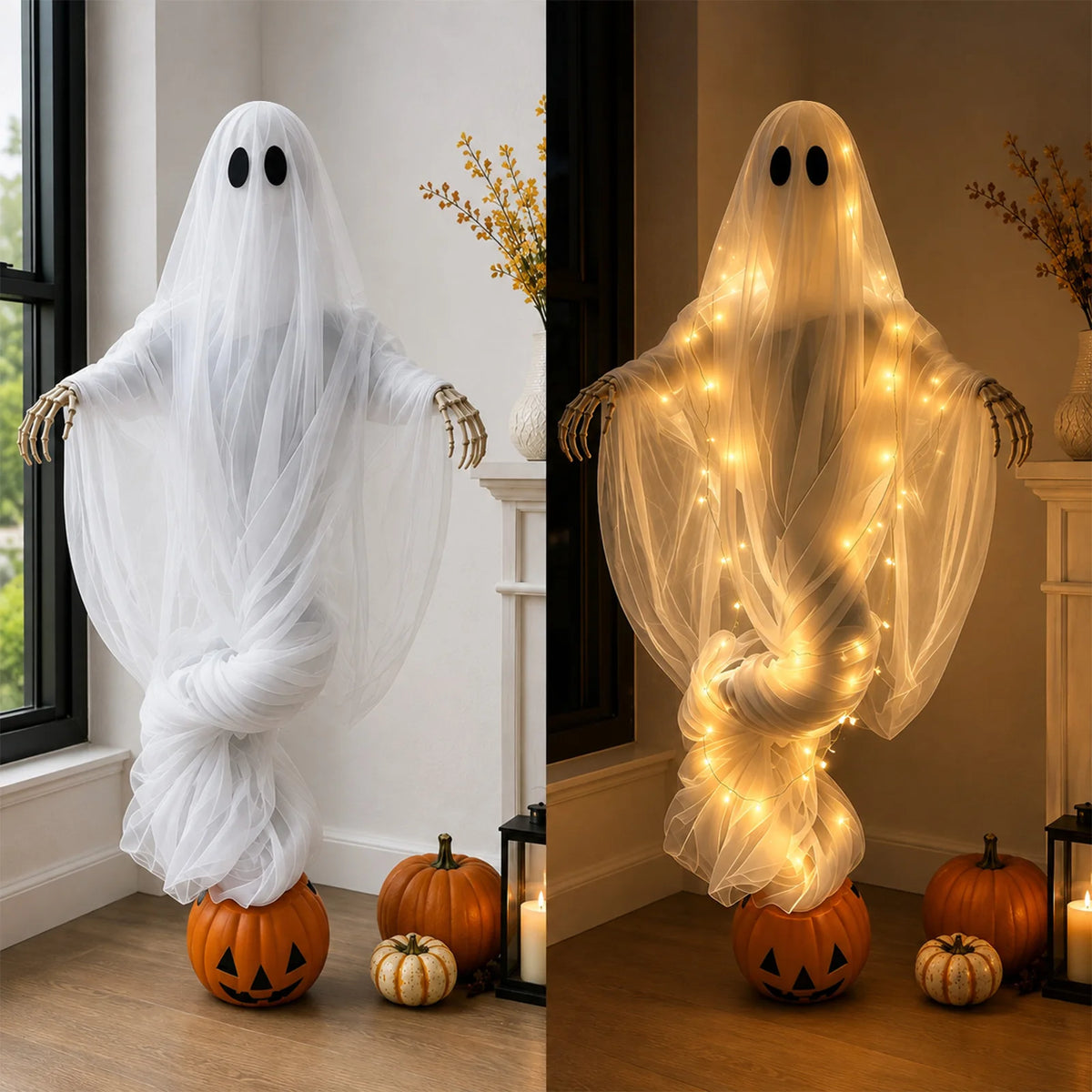 Luces Ambientales de Calabaza y Fantasma para Halloween, Decoraciones de Jardín para Exteriores, Adornos de Fantasma para Jardín, Accesorios de Decoración para Casa Embrujada