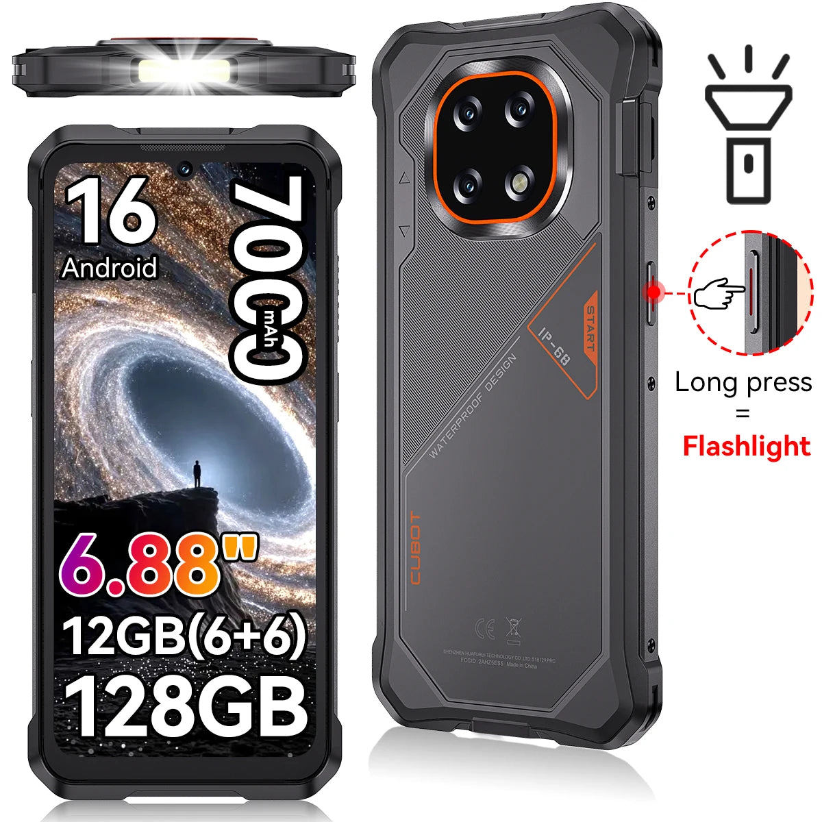 Cubot KingKong ES 5 Rugged Smartphone Android 16 Up to  12GB RAM(6+6GB) 128GB ROM / 24GB RAM(12+12GB) 256GB ROM 6.88-Inch 120Hz Screen 7000mAh Battery NFC Face Recognition Fingerprint Recognition IP69K 64MP+16MP SCT620