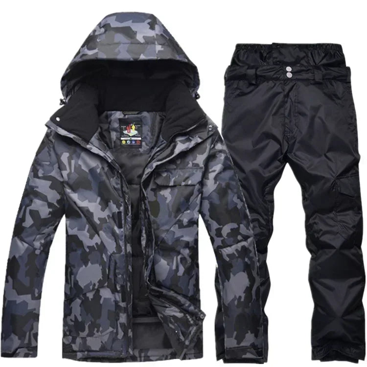 Ropa de Snowboard para Hombre, Conjunto de Traje de Esquí Súper Cálido con Camuflaje, Chaqueta Impermeable, Cortavientos y Transpirable para Escalar Montañas