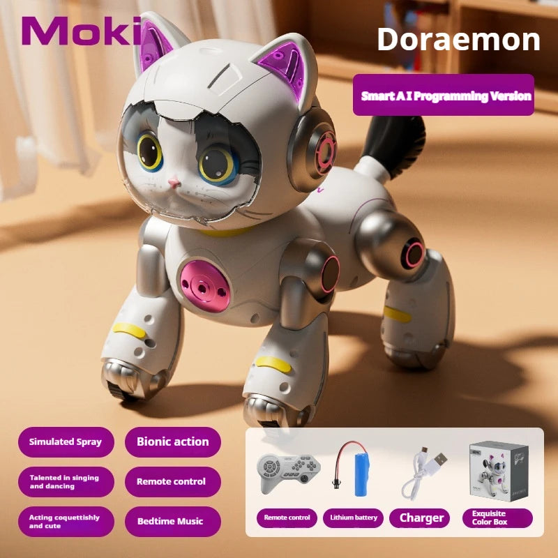 Gato robot inteligente con IA 4drc Y14, programable, con control remoto, detección de gestos, evasión de obstáculos y control por voz, juguete de compañía para