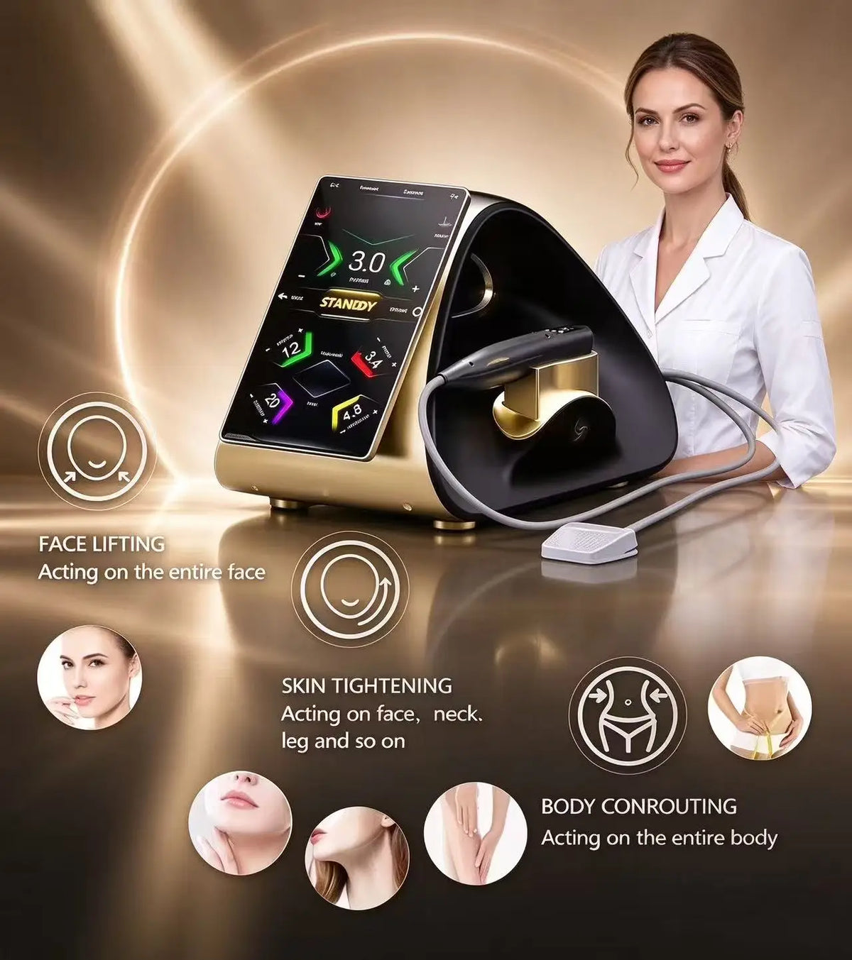 Máquina HIFU 22D‑MAX con aplicadores RS 13D y 18D para lifting facial, antienvejecimiento, modelado corporal, reducción de grasa, equipo profesional de belleza para salones.