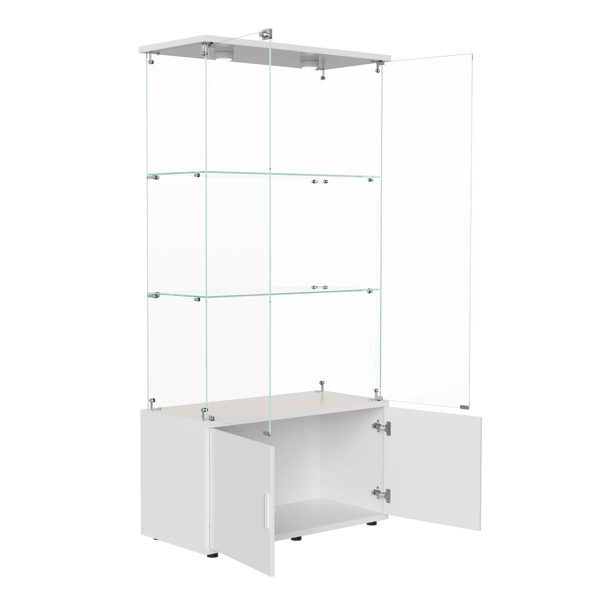 Anajqaqia 78.5cm×35cm×164cm Vitrina de cristal de 3 niveles + 1 armario, mueble bar, vitrina moderna de cristal, con espacio de almacenamiento para objetos de colección, libros, vino, blanco
