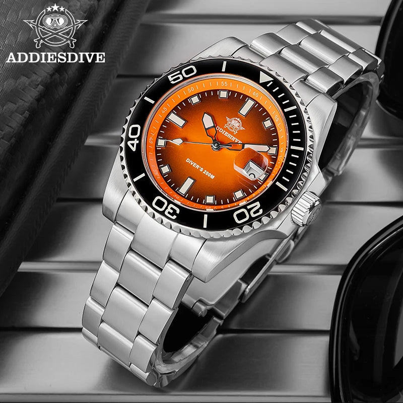 ADDIESDIVE New AD2089 Diver Watch for Men 41mm Ceramic Bezel BGW9 Luminous 200m Waterproof Fashion Stainless Steel Quartz Watch